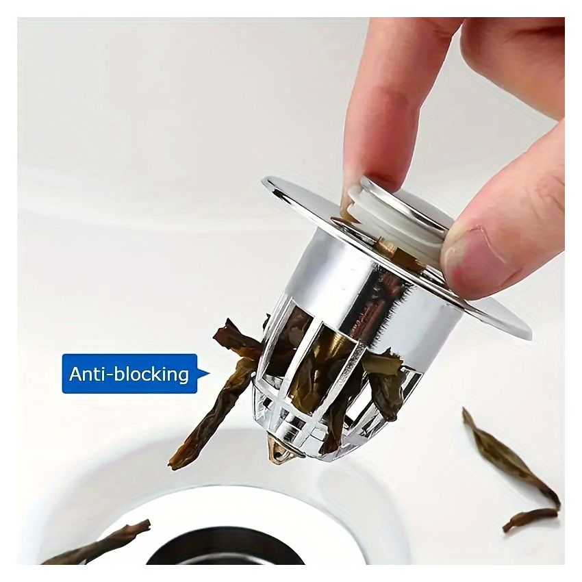 Universal Bathroom Sink Stopper – Anti-Odor Pop-Up Drain Plug with Hair Catcher, Fits 1.2–1.5 Inch Drains, Rust-Resistant Copper Core, Easy Install, Fast Drainage & Anti-Clog Design