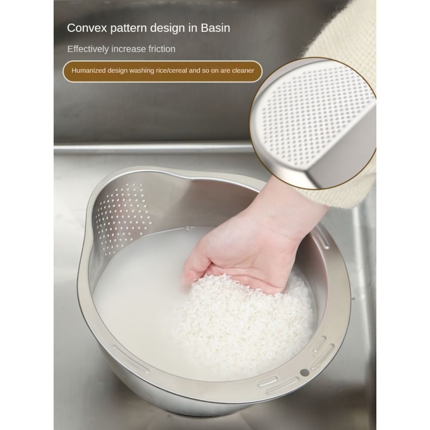 Stainless Steel Kitchen Colander with Handle 10x5.5 Inches– Multi-Use Mesh Strainer for Rice Washing, Fruit Draining & Vegetable Cleaning – Durable, Food-Grade Sieve