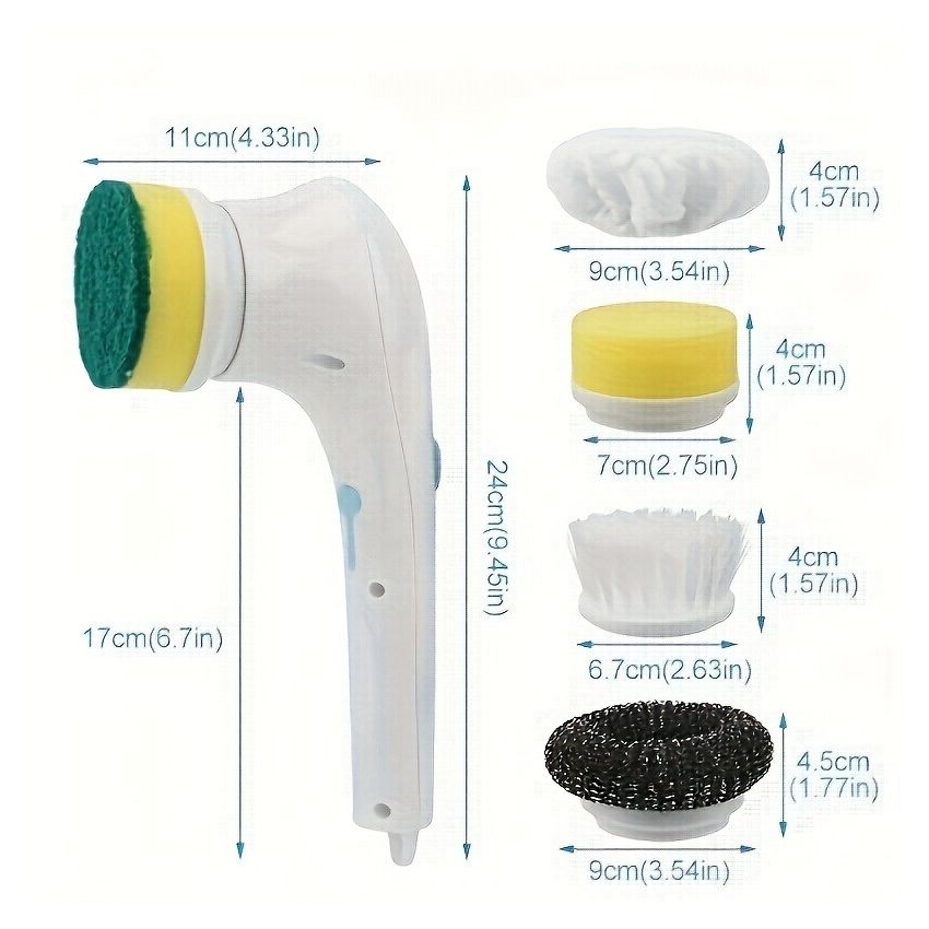Cordless Electric Rotary Scrubber with 5 Replaceable Brush Heads – Handheld, USB Rechargeable Cleaning Tool for Bathroom, Kitchen, Tile & Floor