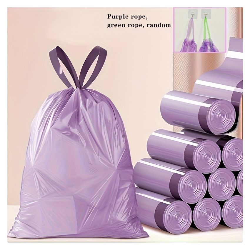 Roll of 100/50 Drawstring Purple Trash Bags – Heavy-Duty, Leak-Proof Garbage Bags for Kitchen, Bathroom, Bedroom & Living Room – Tear-Resistant Plastic Waste Bags for Home Use