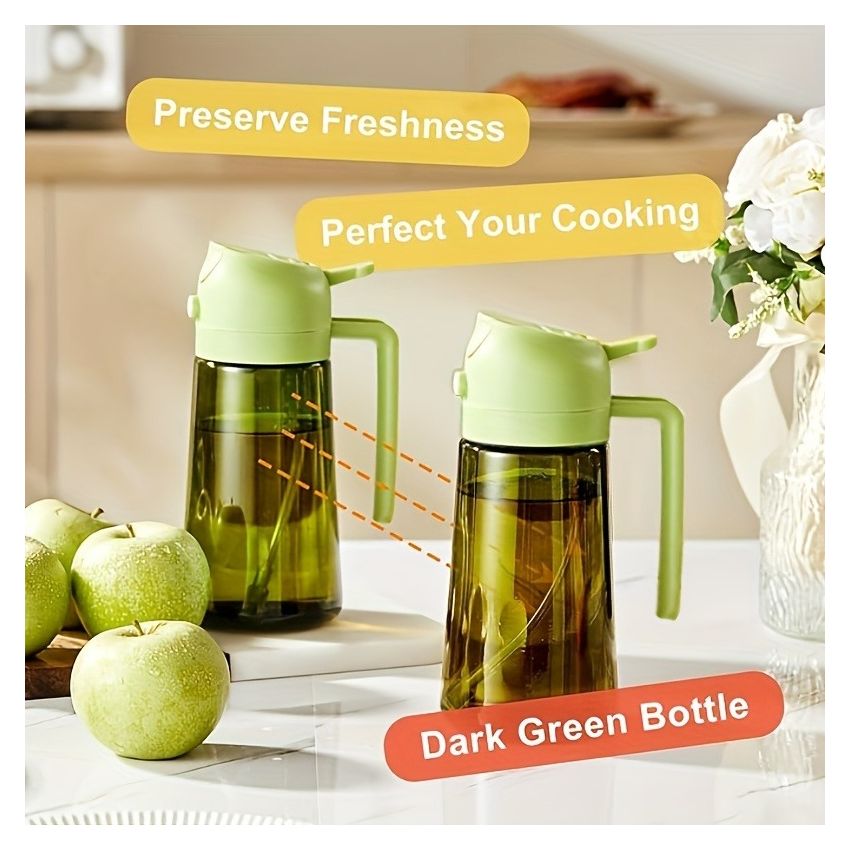 Dark Green Glass Olive Oil Sprayer Bottle 16oz (470ML) – 2-in-1 Oil Dispenser & Mister, BPA-Free, Light-Blocking, with Auto Flip Cap & Label Stickers for Air Fryer, BBQ, Cooking