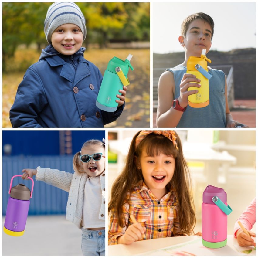 BOGI Kids Insulated Stainless Steel Water Bottle with Straw – 12oz/350ml Leak-Proof BPA-Free Reusable Bottle for School, Sports & Travel – Dishwasher Safe, Pink with Teal Accents