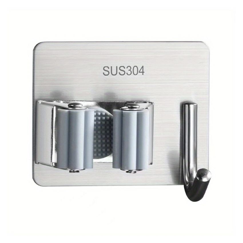 Organize Your Kitchen with this No-Drill SUS304 Stainless Steel Mop Broom Holder - Heavy Duty Wall Mount Hook Hanger Storage Rack for Home Garage Bathroom Cleaning Tools