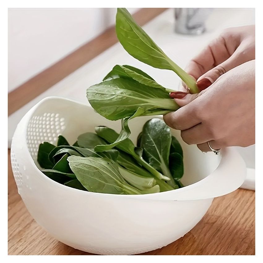 Versatile Plastic Bowl with Strainer – Multi-Functional Kitchenware for Washing Rice, Fruits & Vegetables – Durable, Easy to Use, No Power Required – Dormitory & Home Essentials