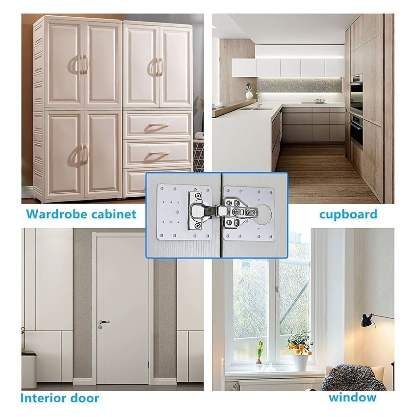Stainless Steel Hinge Repair Plate Kit – 9x9cm Cabinet Door Fixing Bracket with 6 Screws – Easy Installation for Kitchen Cupboard, Drawer, and Furniture Repair