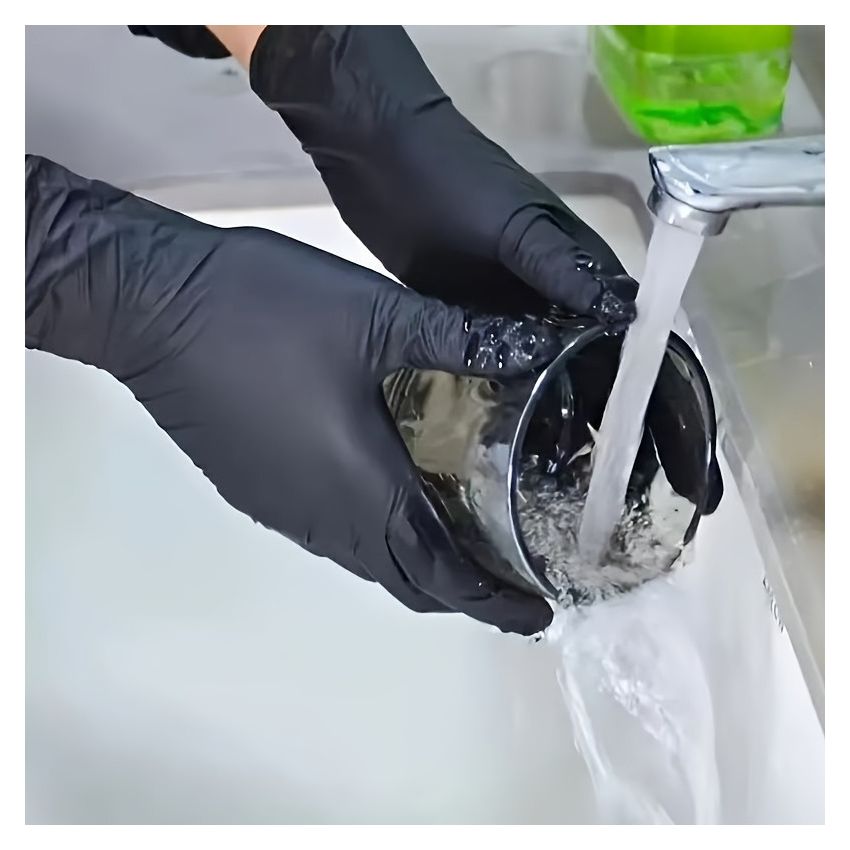 100 PCS Black Nitrile Gloves – Disposable, Latex-Free, Durable, Waterproof, Non-Slip, Food Safe – Ideal for Kitchen, Dishwashing, Cleaning, Indoor & Outdoor Use – Comfortable Fit