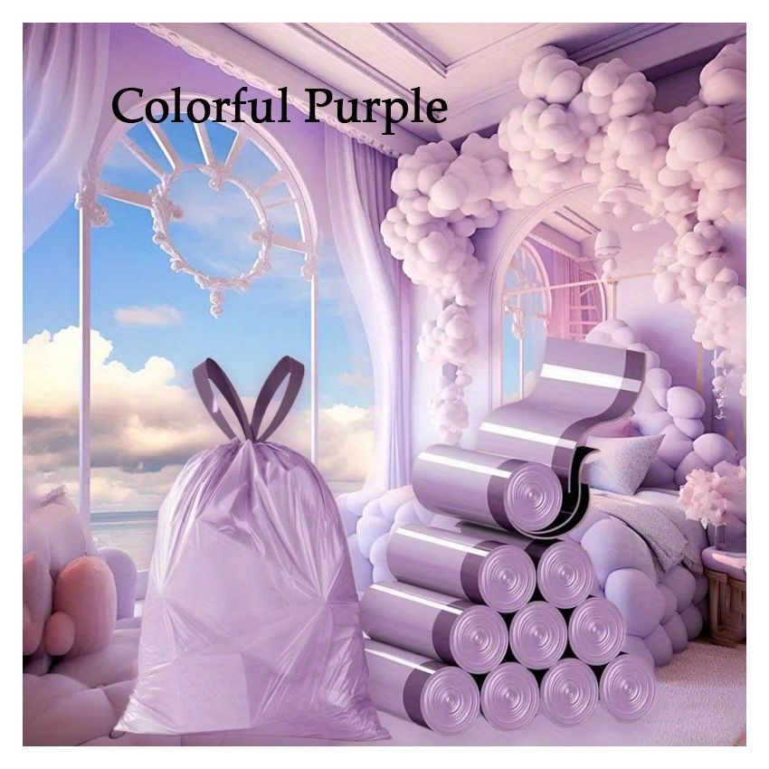 Roll of 100/50 Drawstring Purple Trash Bags – Heavy-Duty, Leak-Proof Garbage Bags for Kitchen, Bathroom, Bedroom & Living Room – Tear-Resistant Plastic Waste Bags for Home Use