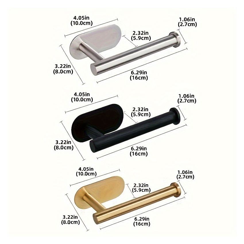 Self-Adhesive Toilet Paper Holder – Black Stainless Steel, Wall-Mounted Without Drilling, Rustproof Bathroom Tissue Holder for Toilet, Kitchen & Shower Towel Storage