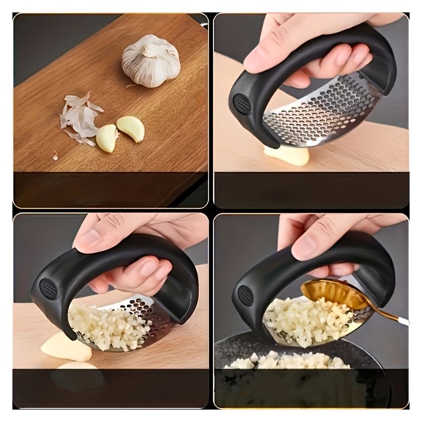 Stainless Steel Garlic Press – Manual Garlic Crusher & Mincer, Heavy-Duty Metal Construction, No Electricity, Easy to Use & Clean, Essential Kitchen Tool for Home, Dorm & Everyday Cooking