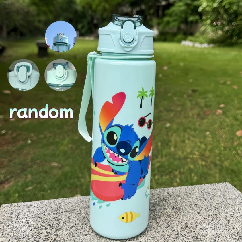 Disney KLM Cartoon Transparent Sports Water Bottle 800ML – Leakproof Pop-Up Lid, Lightweight Rectangle Bottle for Gym, Fitness, Running & Outdoor Hydration – Fun & Durable Gift
