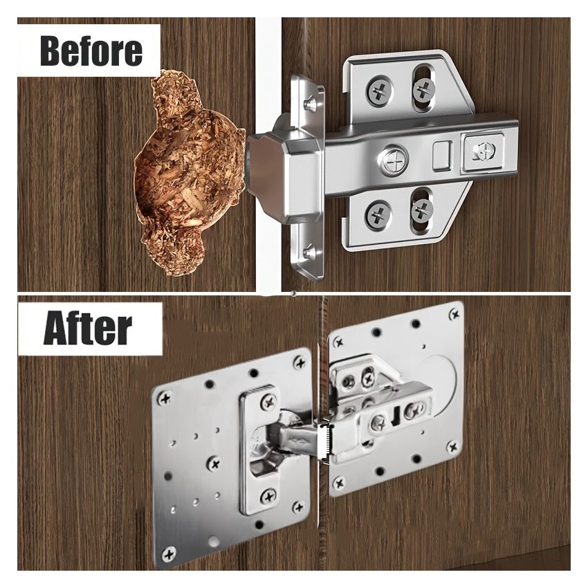 Stainless Steel Hinge Repair Plate Kit – 9x9cm Cabinet Door Fixing Bracket with 6 Screws – Easy Installation for Kitchen Cupboard, Drawer, and Furniture Repair