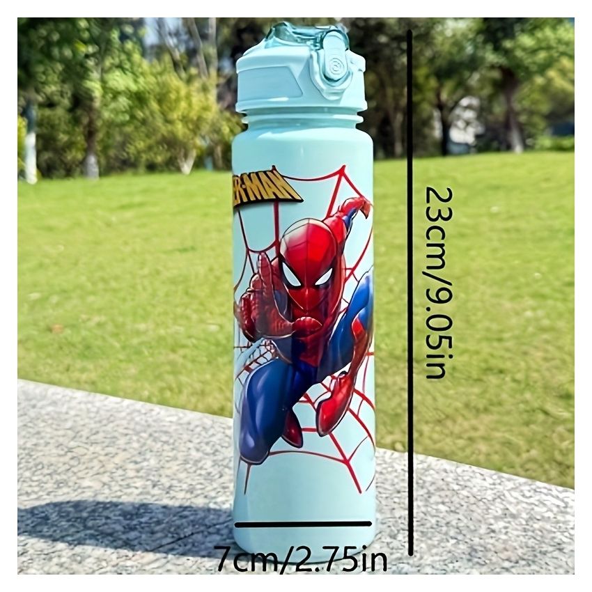 Marvel Spider-Man Sports Water Bottle 800ml – Leakproof Flip-Top with Straw, Transparent Cartoon Design, Portable Large Capacity Bottle for Kids & Adults, Outdoor Fitness Travel Gift