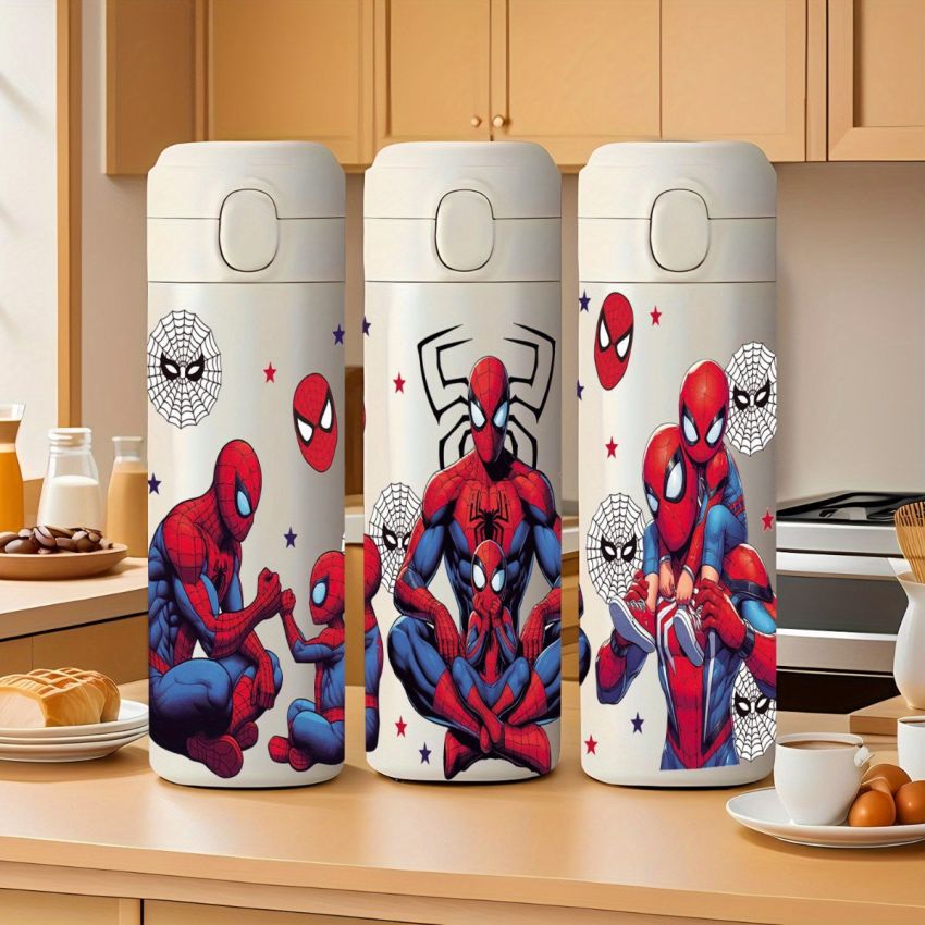 Marvel Spider-Man Stainless Steel Insulated Water Bottle 14.2oz – Leak-Proof Lock Lid, BPA-Free, Superhero Design for School, Office, Fitness & Outdoor – Durable Travel Flask for Men & Women