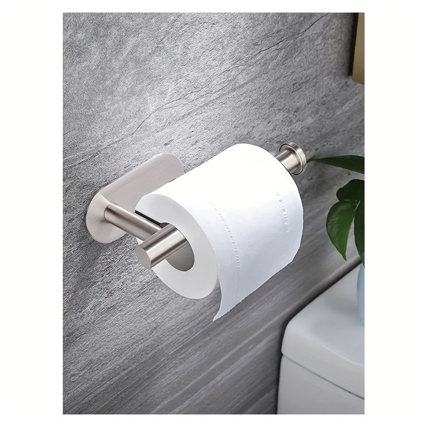 Self-Adhesive Toilet Paper Holder – Black Stainless Steel, Wall-Mounted Without Drilling, Rustproof Bathroom Tissue Holder for Toilet, Kitchen & Shower Towel Storage