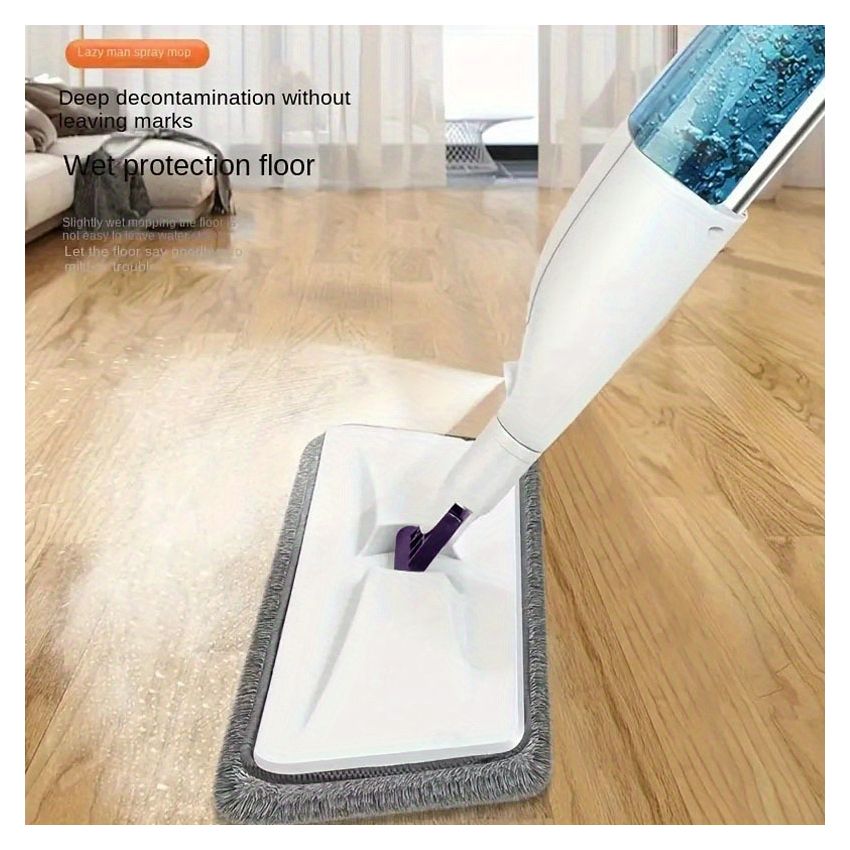 Dry & Wet Use Stainless Steel Spray Mop – Large mop + 1 fiber pad , Ultra-Fine Fiber Pad, Three-Layer Dust Lock, Detachable Cloth, Flat Mop for Home & Commercial Cleaning – No-Hand Wash, Water Mist Mop
