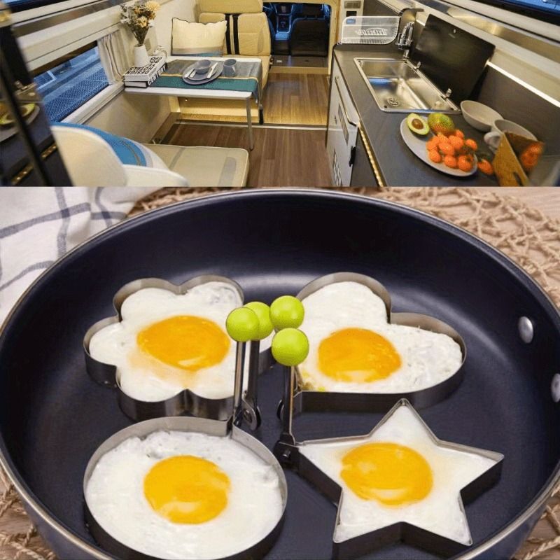 4 PCS Egg Mold Set – Stainless Steel Egg Ring Molds for Cooking, Creative Kawaii Fried Egg & Pancake Shaper, Nonstick Breakfast Rings, Kitchen Accessories for Eggs, Bread & Pancakes