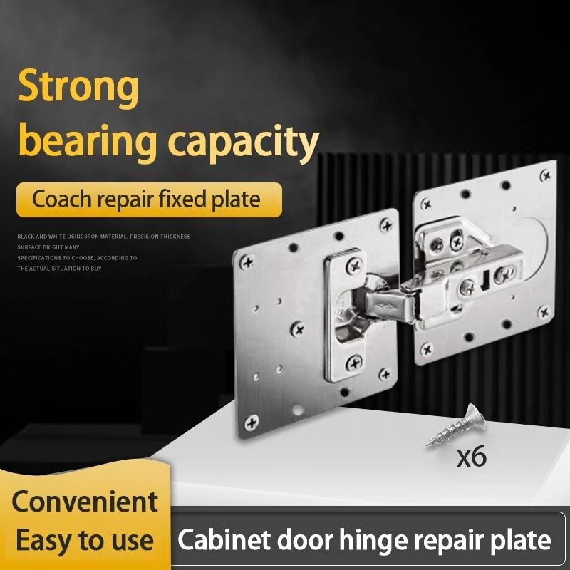 Stainless Steel Hinge Repair Plate Kit – 9x9cm Cabinet Door Fixing Bracket with 6 Screws – Easy Installation for Kitchen Cupboard, Drawer, and Furniture Repair